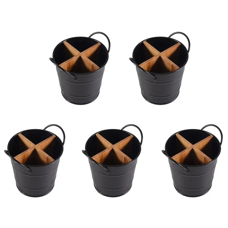 YLS-5X Cutlery Organizer Knife Stand Storage Holder Separate Spoon Fork Chopstick Kitchenware Cooking Tool Bucket Black