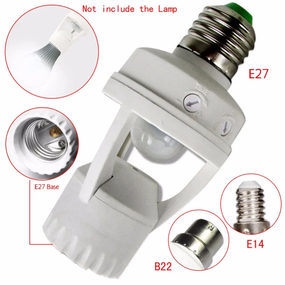 Soporte de bombilla LED con Sensor de movimiento PIR, interruptor de Control de luz, adaptador de enchufe de bombilla de inducción infrarroja,