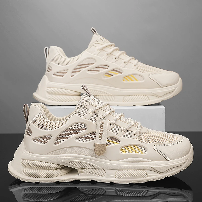 Men's mesh casual sneakers four seasons breathable lightweight outdoor racing running shoes fashion students speed sports shoes