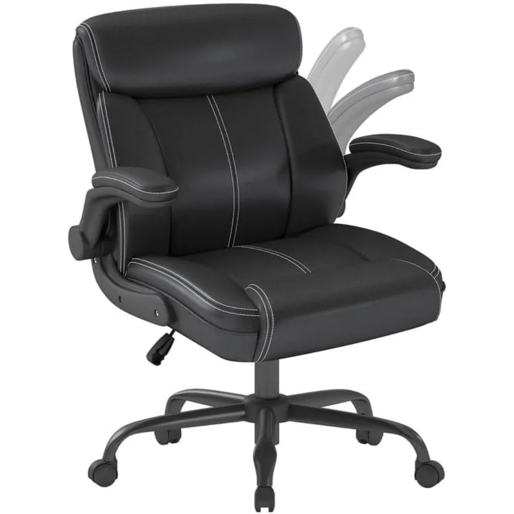

Executive Leather Office Chair, Ergonomic Home Office Desk Chair with Flip-up Armrests, Lumbar Support, Adjustable Height
