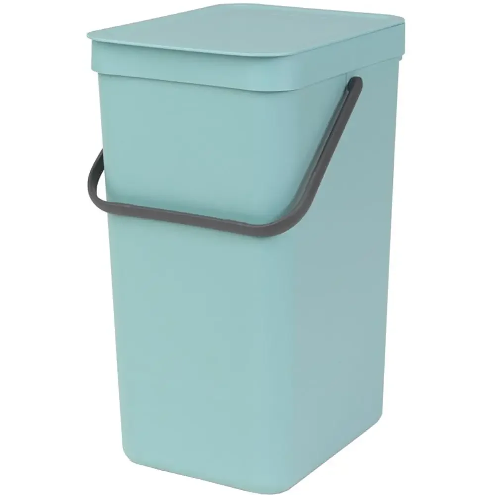 

Stackable 4.2 Gallon Mint Kitchen Recycling Bin with Handle, Removable Lid, and Wall/Cupboard Mounting