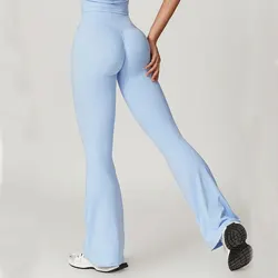 High Waist Flared Pants Gym Leggings Women Fitness Running Bell Bottomed Tight Running Workout Yoga Pants Sports Butt Lift Pants