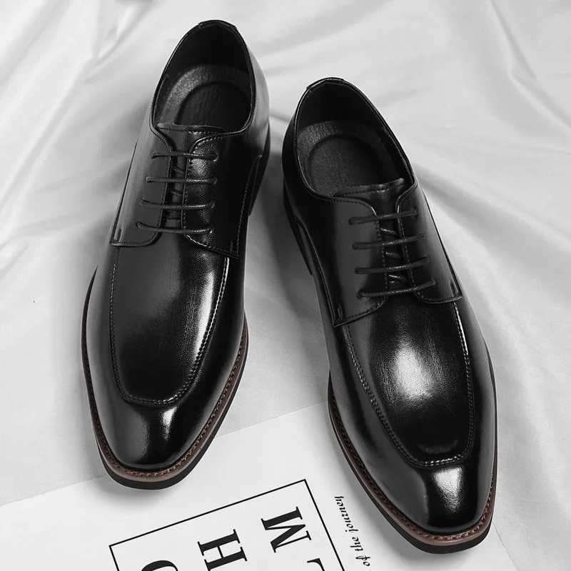 Classic Italian Luxury Brand Men's Elegant Black Dress Shoes Authentic Genuine Leather Lace Up Oxfords Business Social Footwear