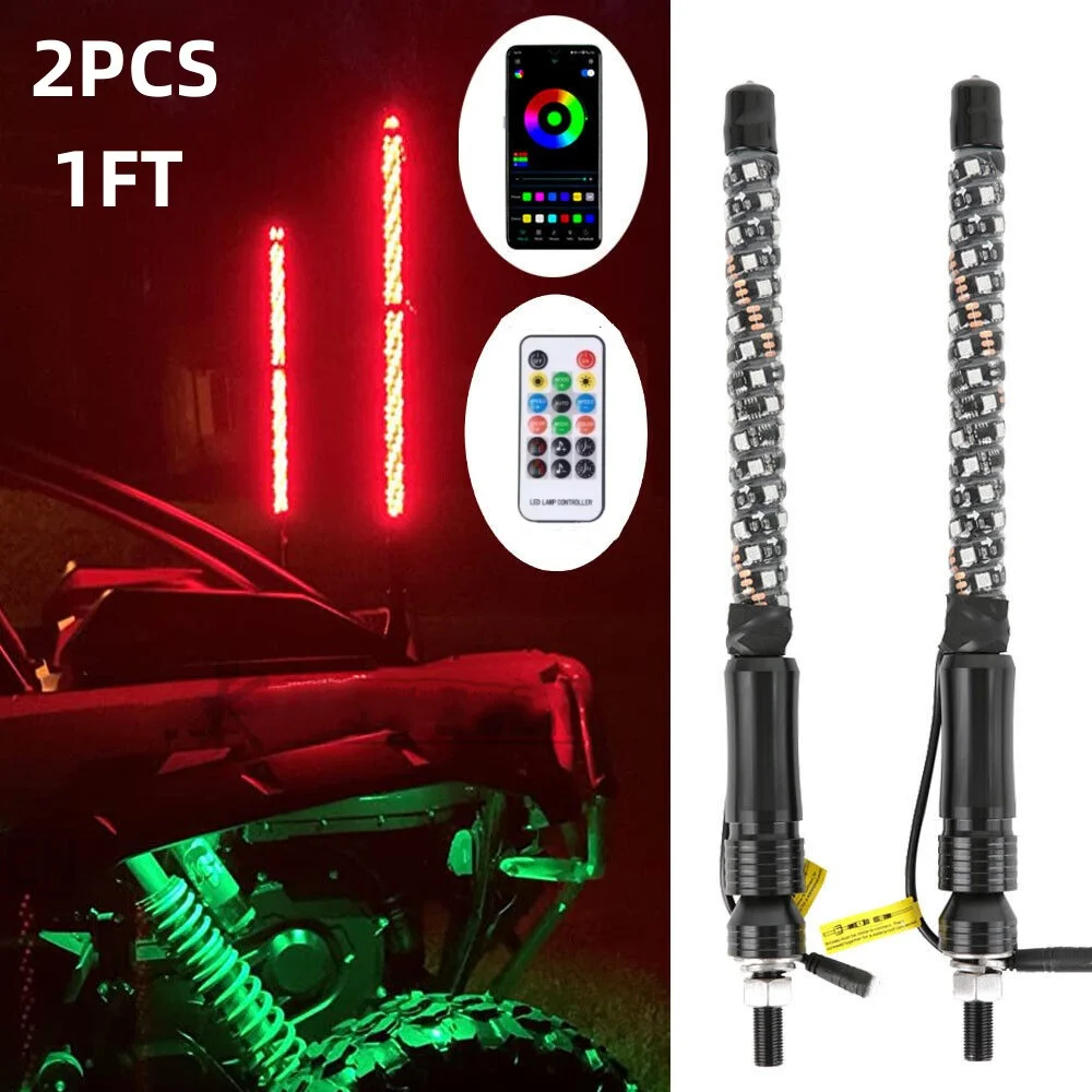 2PCS 1FT LED Peitsche Lichter, Fernbedienung Fahnenmast Antenne Peitschen, für UTV, ATV, Off Road, Lkw, Sand, Buggy Dune, RZR