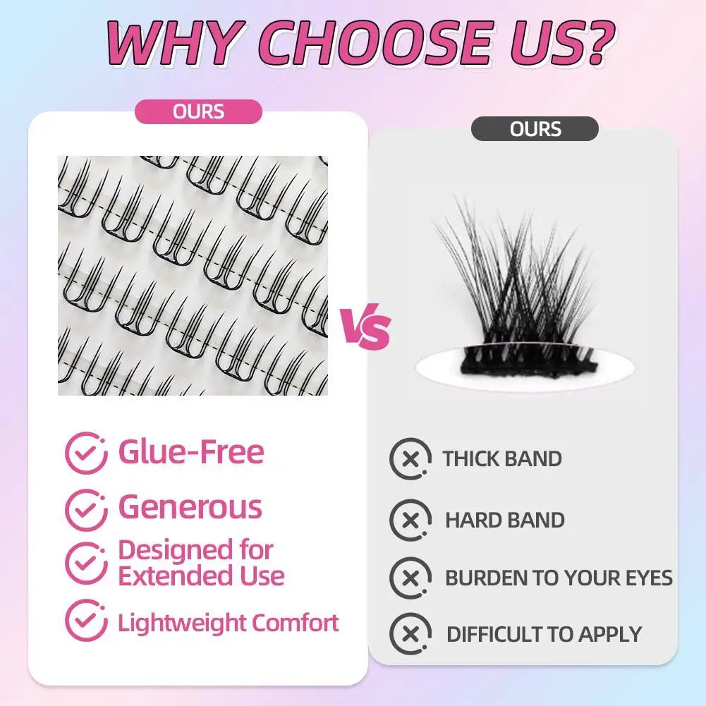 Cílios Postiços em Forma de U com 10 Fileiras, Extensão de Cílios Fashion, Cílios Naturais Segmentados DIY, Cílios Adesivos para Maquiagem