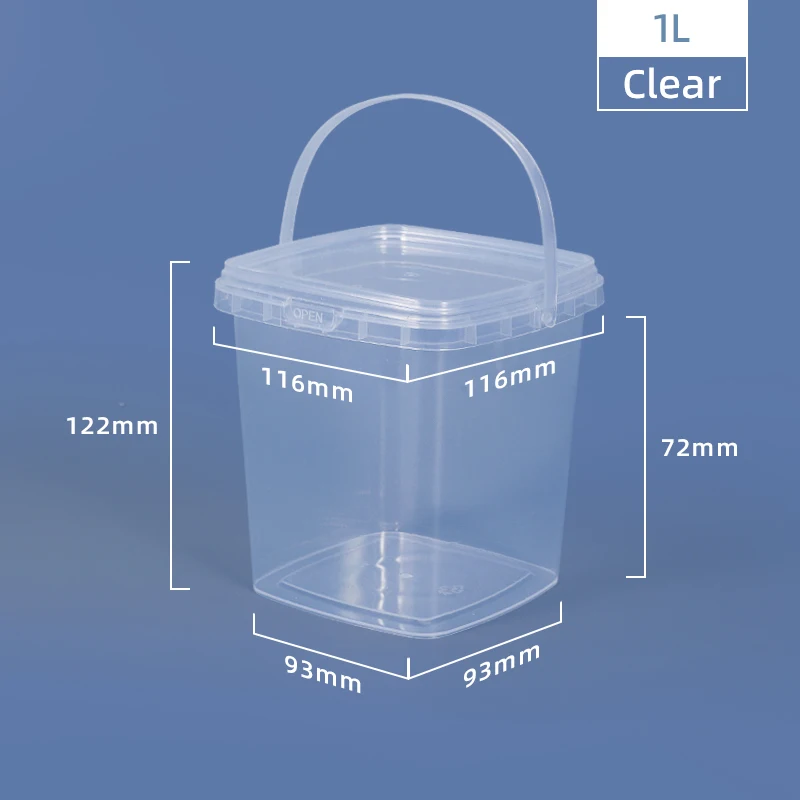 10 Pcs 280ML-2L Clear  Empty Plastic Bucket With Lid Food Grade Square Storage Container For Food Liquid Cream Seal