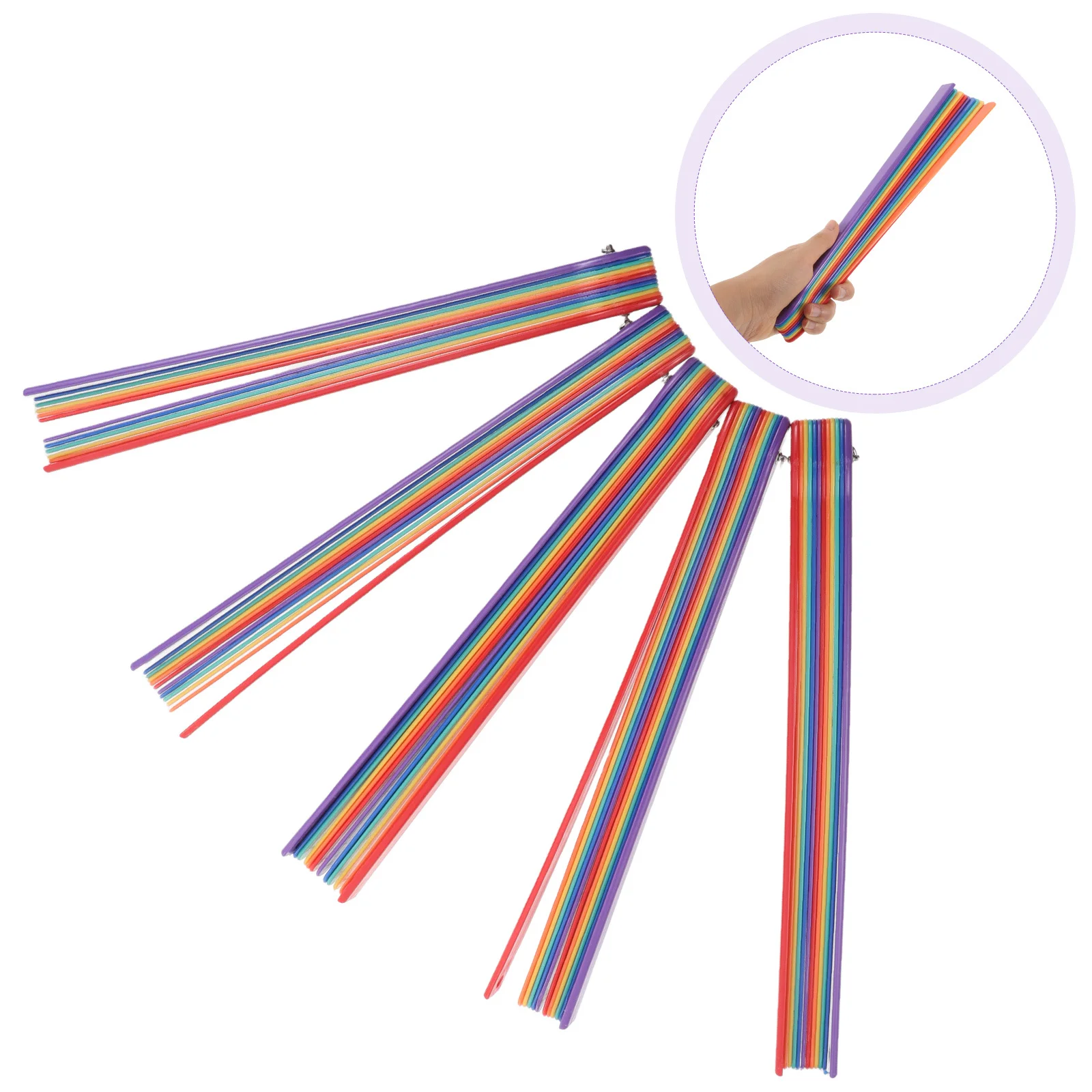 

5Pcs Rainbow Color Folding Fan Frame Plastic DIY Handheld Material Compact Portable Crisp Sound for Dance Party Events Craft