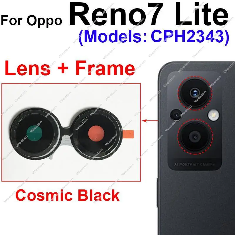 Back Camera Glass Lens Cover For OPPO Reno 7 Pro 7Lite 7Se 7Z 4G 5G Rear Main Camera Lens Glass + Frame with Sticker Glue Parts