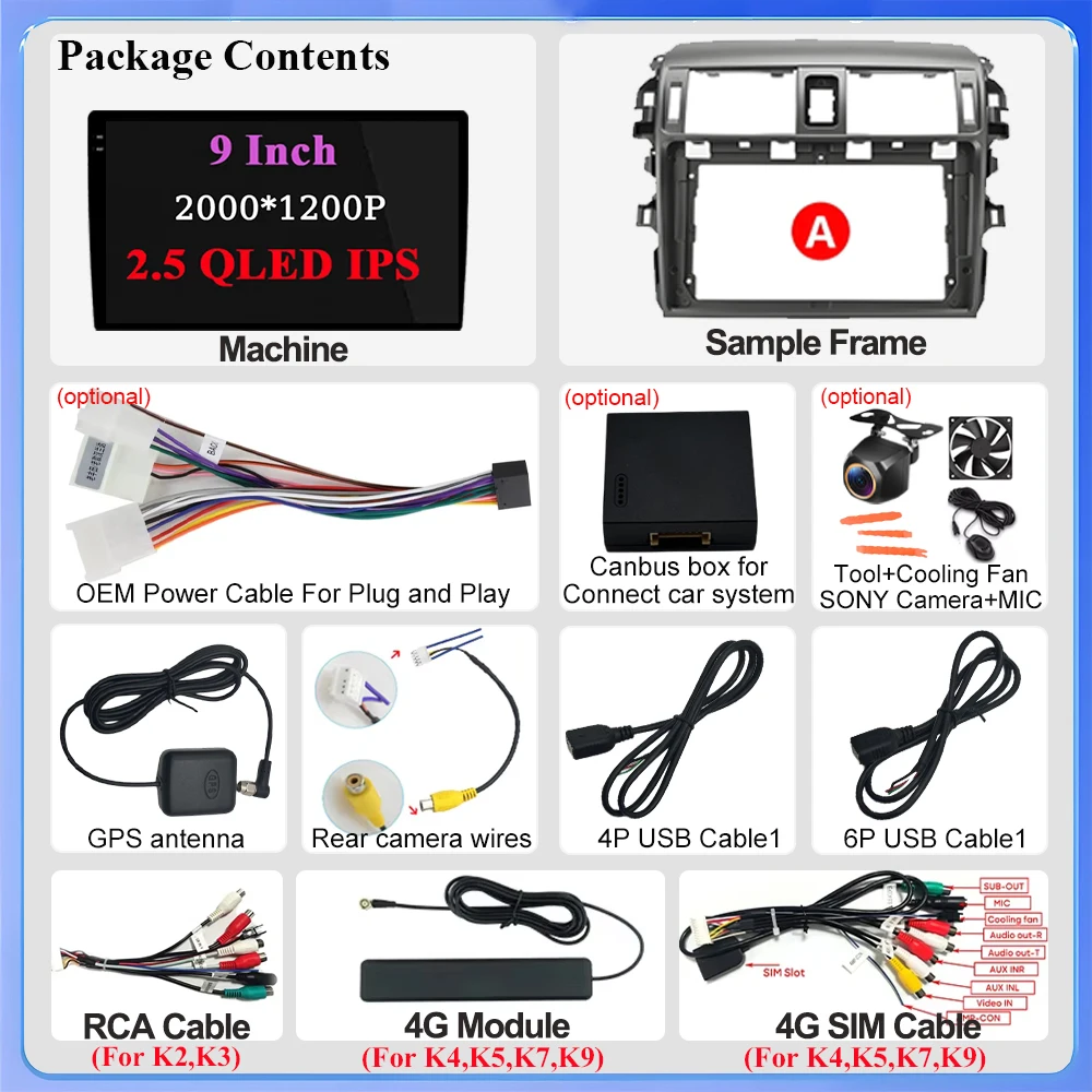 Android 15 For Toyota Corolla 2006 2007 2008 2009 2010 2011 2012 2013 Car Radio 5G WIFI Multimedia Player 2 Din DVD Speakers RDS