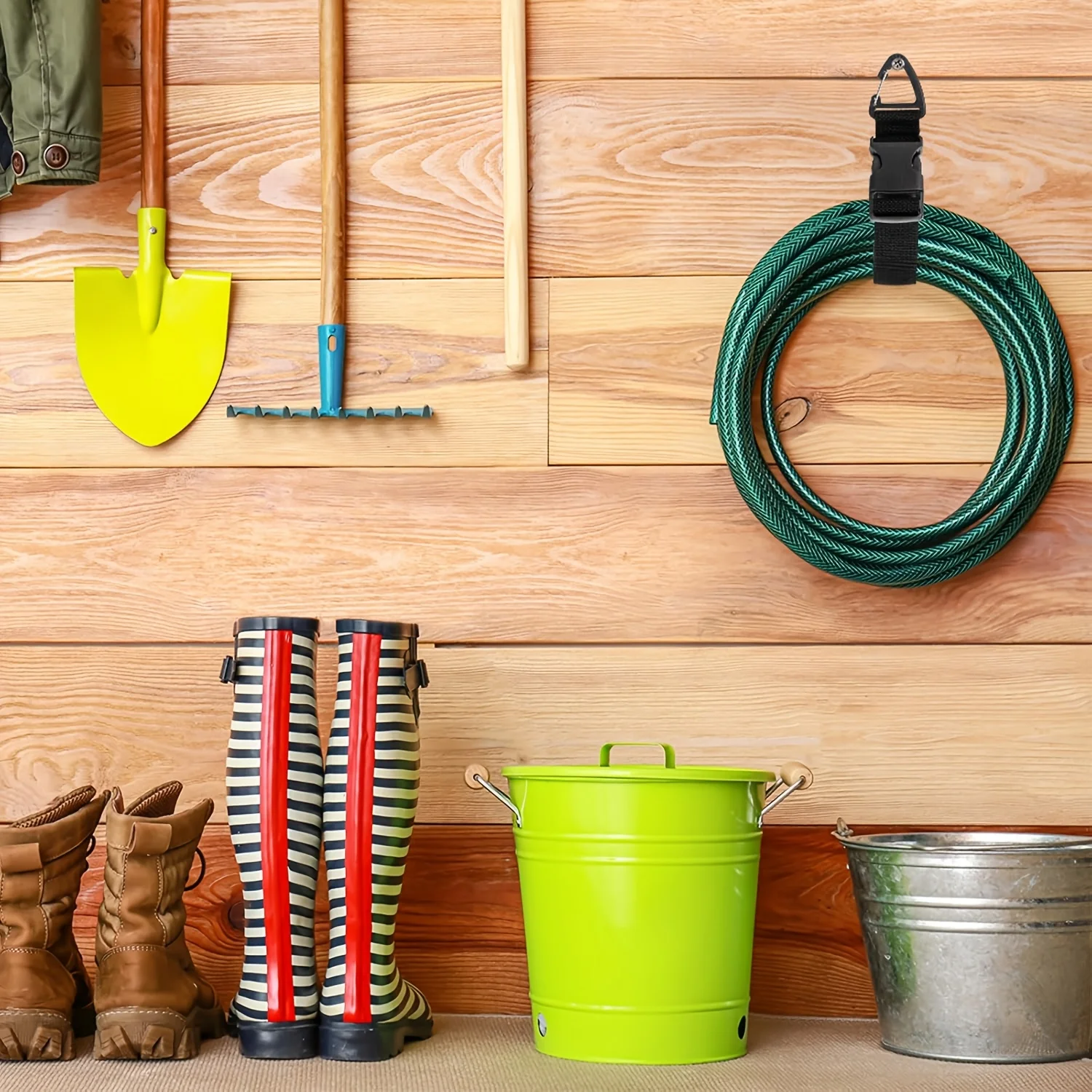 منظم سلك تمديد أسود قابل للتعديل مقاس 45 سم مع مشبك ثلاثي المحاور - حزام تخزين عالي التحمل لتنظيم ورشة العمل والجراج