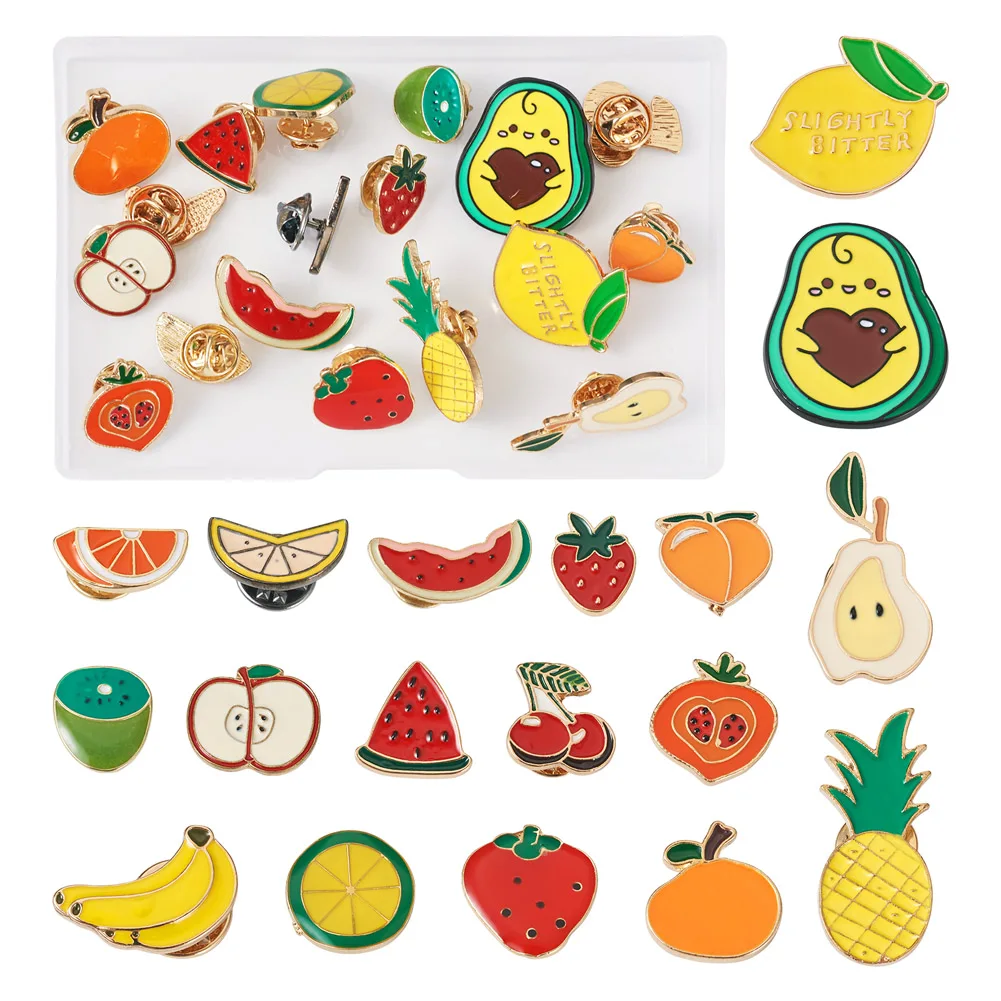 18Pcs Fruit Enamel Pin Strawberry Pineapple Lemon Banana Avocado Alloy Badges for Backpack Clothes Women Men Jewelry Accessories