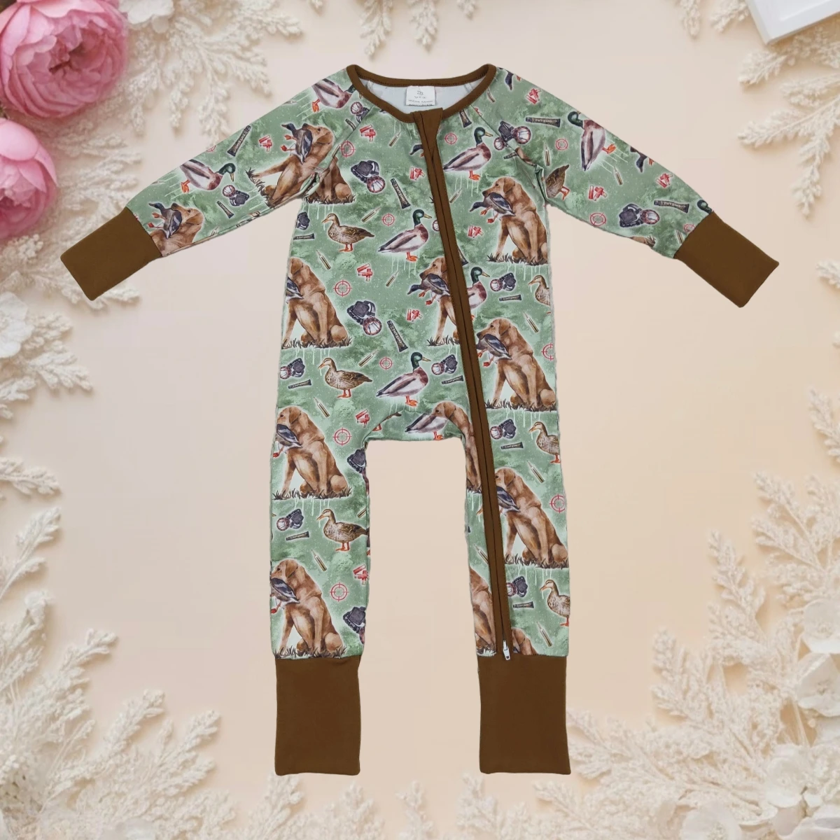 

Newborn Playsuit Toddler Infant Fall Baby Boy Romper Kids Long Sleeve Crewneck Dog Ducks Hunting Zipper Jumpsuit Fashion Clothes