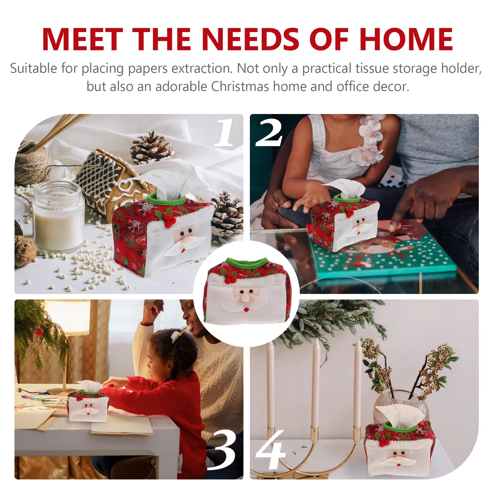 

2Pcs Christmas Tissue Decor Box High Grade Non Woven Cloth Material Easy Wash Home Shop Mall Desktop Adornment Tissue Cover