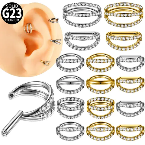 1PC G23 Titanium D Shaped Septum Clicker Half Ring Clear Zircon Septum Ring Double/Triple Helix Ear Tragus Piercing Jewelry 16G