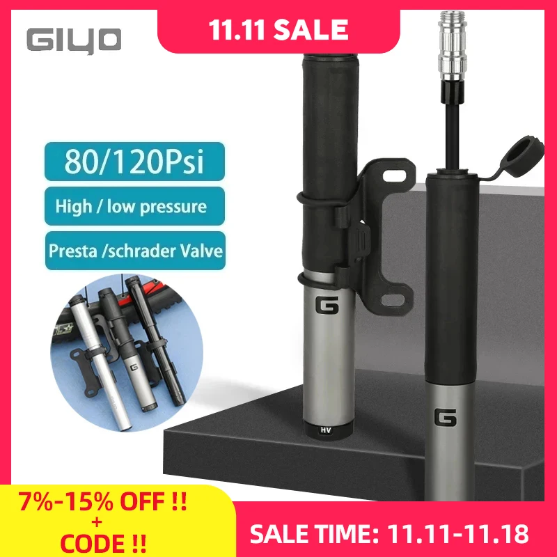 Giyo 120psi Portable Bicycle Pump Hidden Hose Design Mini Bike Tyre Inflator MTB Road Bike Schrader Presta Valve Hand Air Pump