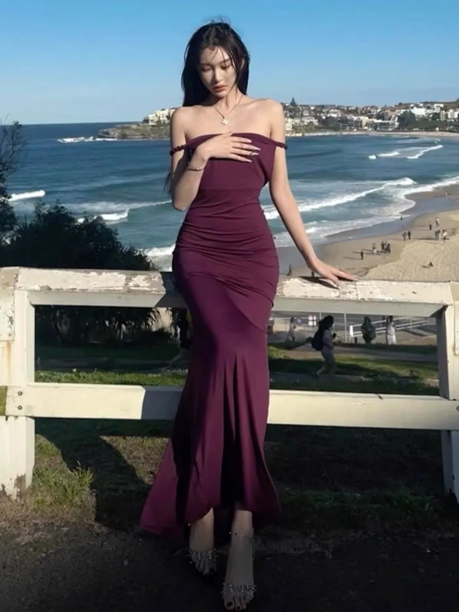 

Сексуальное фиолетовое платье-макси с бретелями, облегающее талию, с силуэтом X-образной формы, осеннее...