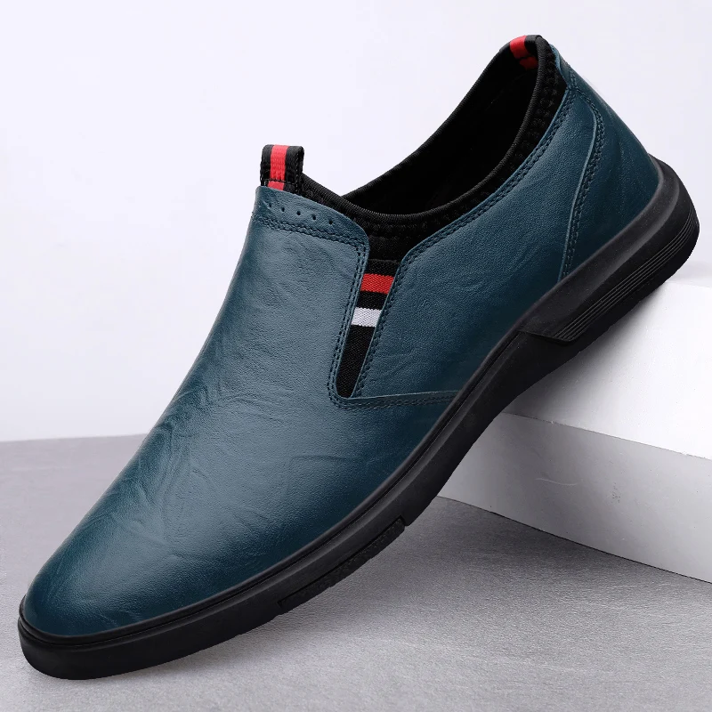 Sapatos de couro de negócios azuis sapatos casuais para homens mocassins macios estilo italiano mocassins super leves plus size 37-46