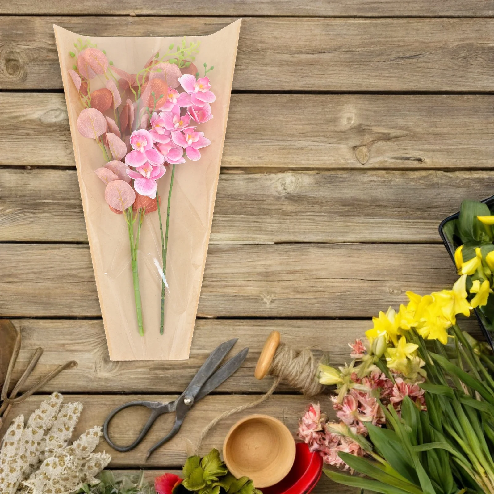 

50Pcs Kraft Flower Sleeves Transparent Floral Bags Waterproof Single Rose Wrapping for Weddings Valentine's Day Mother's Day