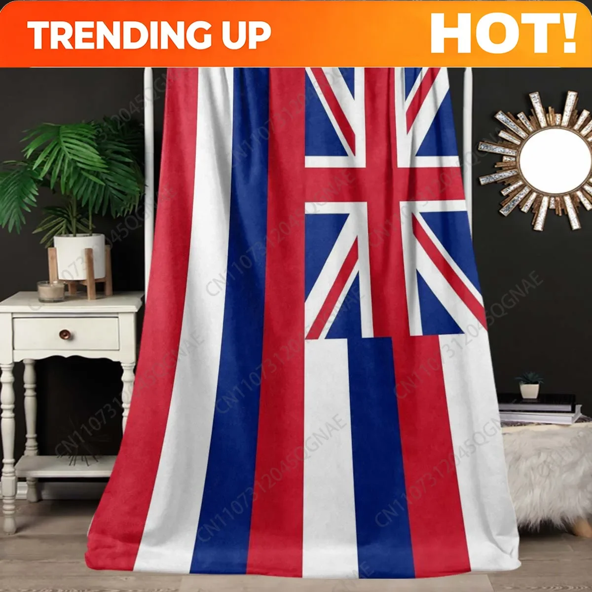 Hawaiian Island Flag Themed Blanket, Fleece Printed Throw, Soft And Comfortable with Creative Patterns, Warm Companion Suitable