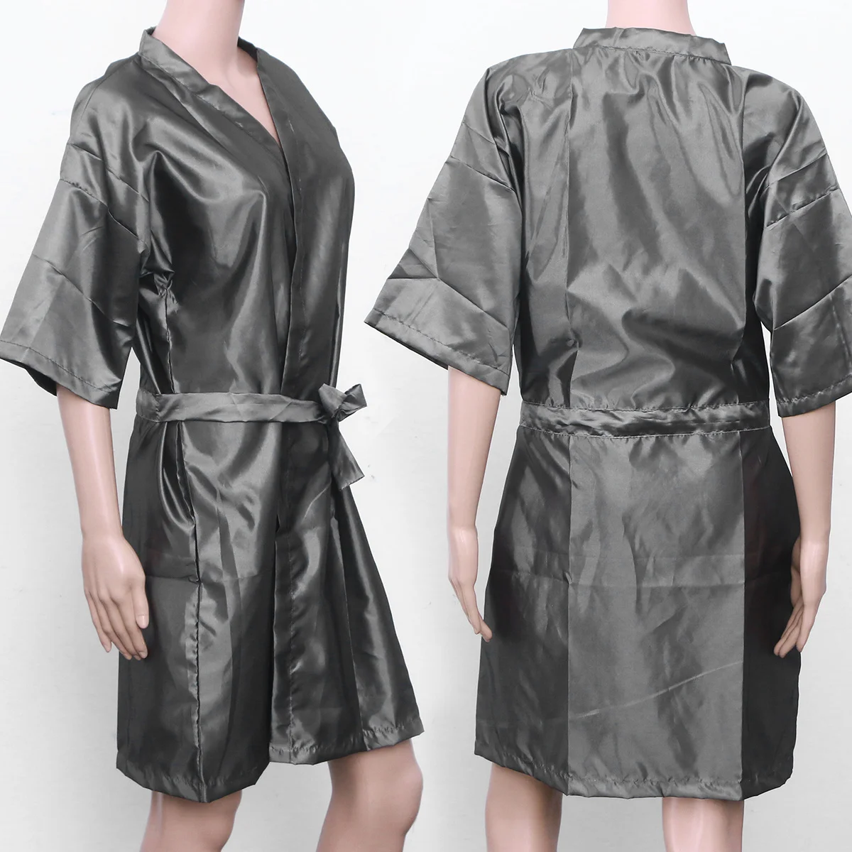 

Salon Client Gown Robes Cape Hair Salon Smock for Clients Silver Grey Adjustable Tie Waist Waterproof Lightweight Breathable