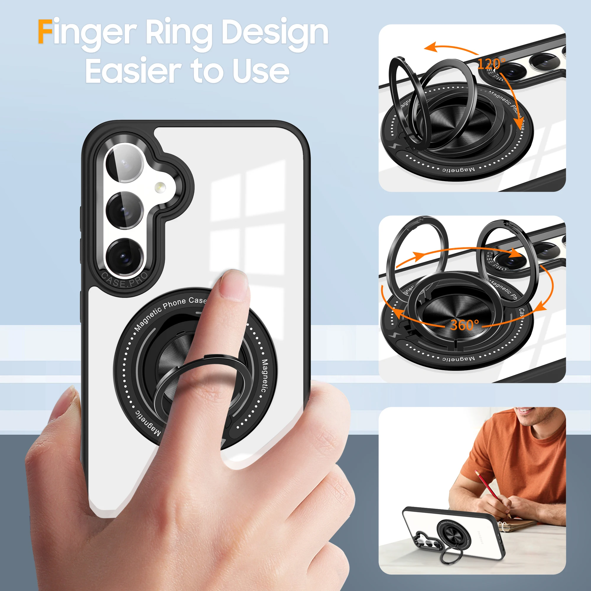 Clear metal ring holder magsafe charging phone case For Samsung Galaxy A15 A35 A55 5G metal camera frame shockproof hard cover view 5