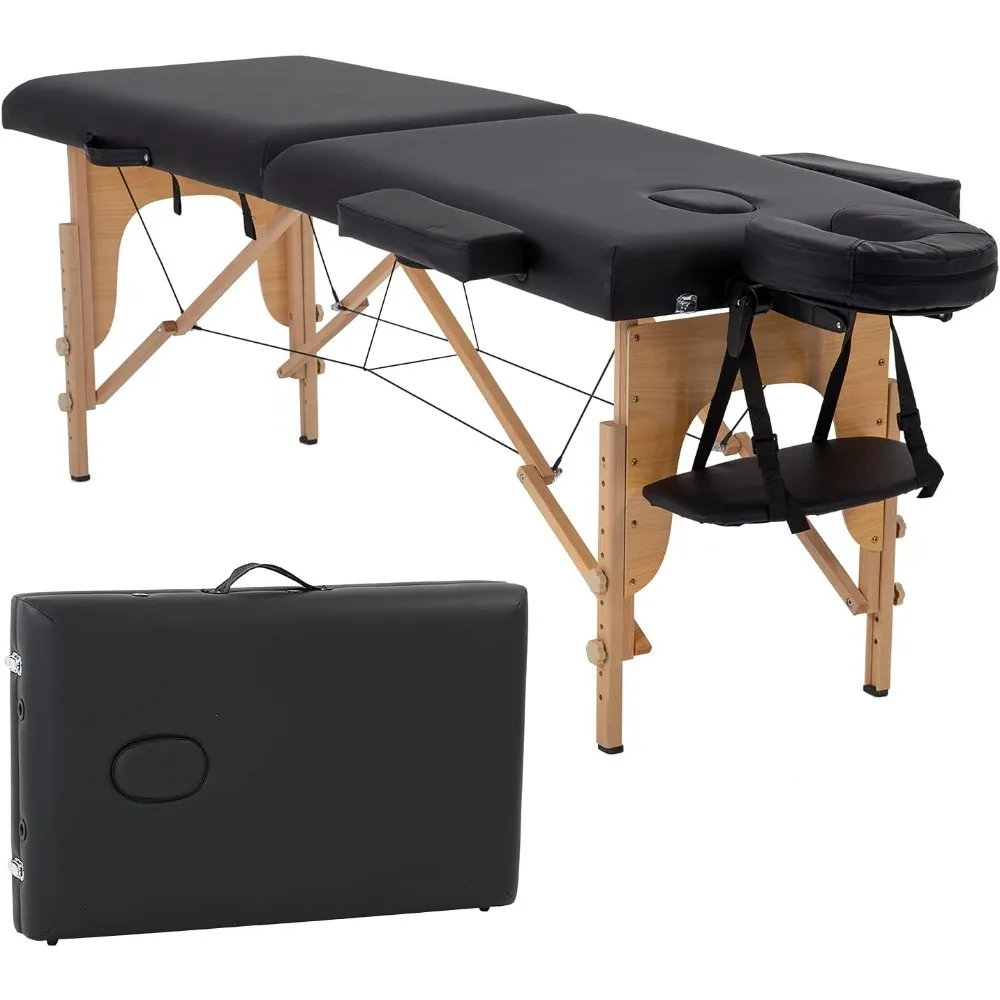 BestMassage Massage Bed Portable Massage Table Therapy Table 2 Fold Lash bed Heigh Adjustable Salon Face Cradle Bed，Black