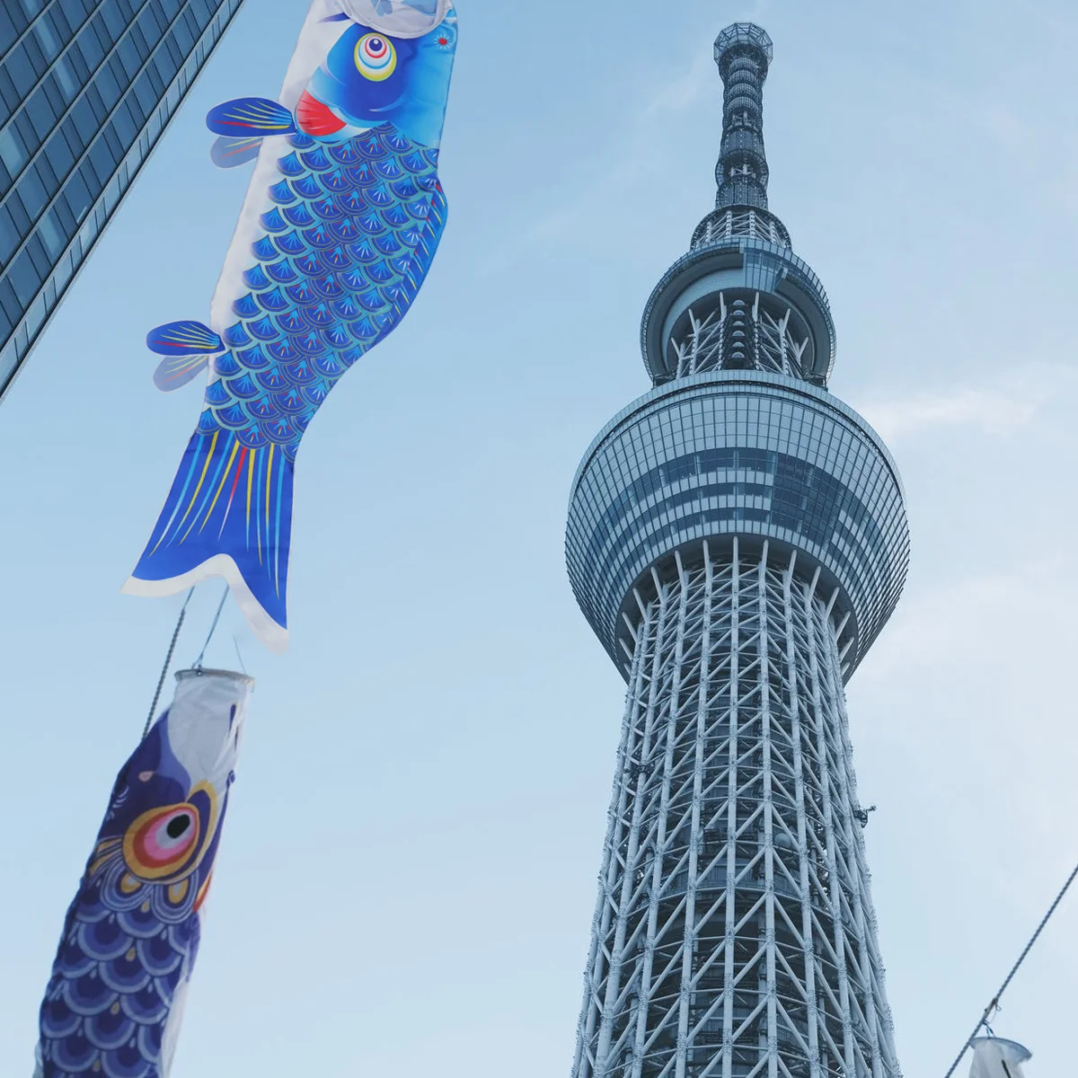 

Durable Blue Carp Shape Flag Creative Satin Material Party Decor Photo Background Japanese Style Carp Banner Outdoor Home Wall