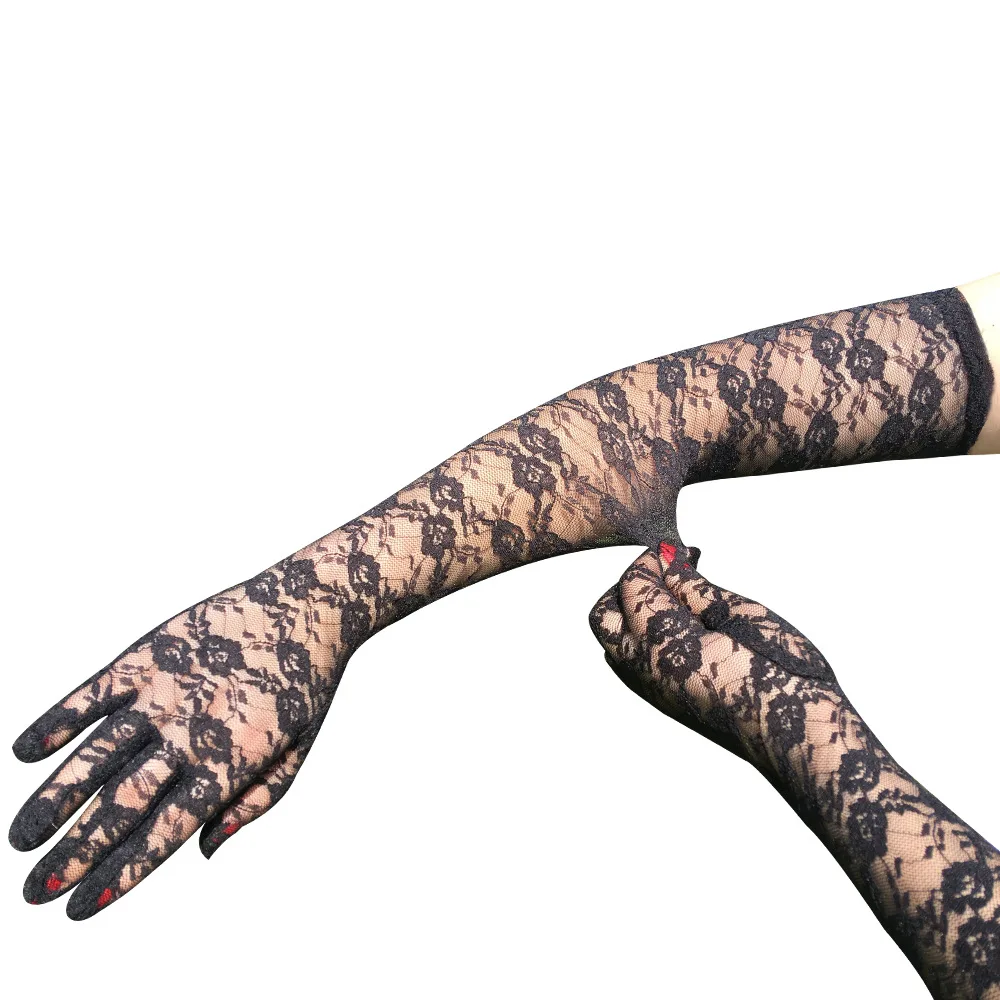 54cm Lengthened Lace Full Finger Party Gloves For Men Women New Solid Sunscreen Long Mittens Outdoor Bride Dress Up Gloves