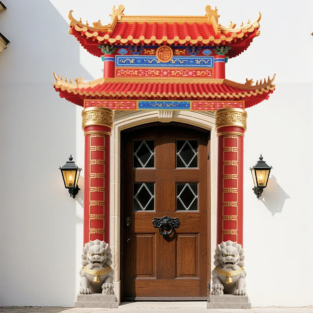 Chinese Porch Polyester Photo Backdrop for Party Decoration with 6M Cord 40~95x180~200cm
