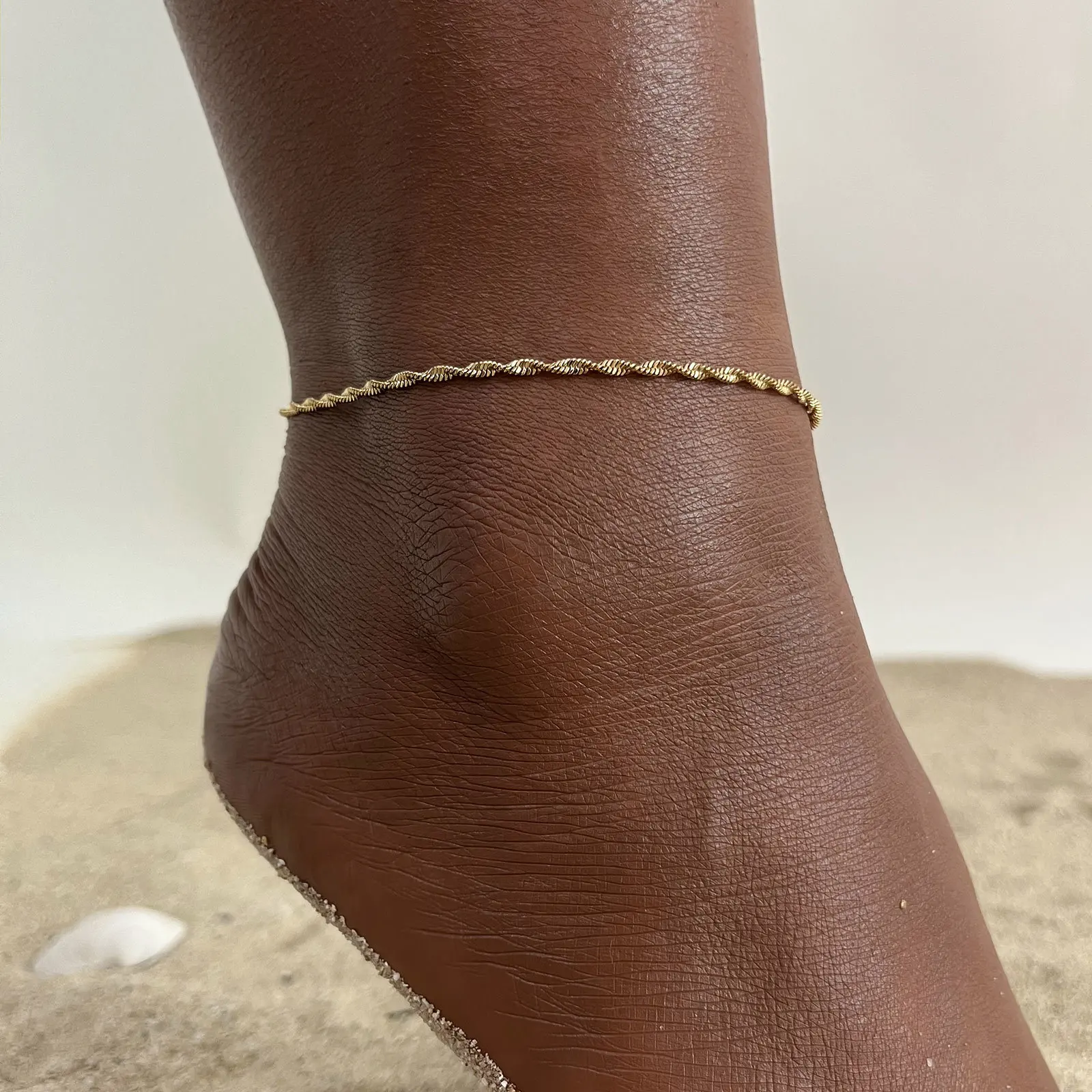 Women's Waterproof Stainless Steel Chic Water Wave Chain Anklets Jewelry Gift To Girls,Minimalist Anklet For Daily Beach Holiday