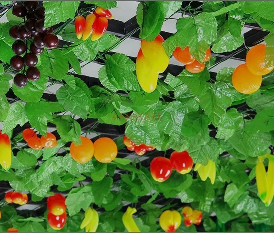 1set Simulated Fruit Vine, Fake Flowers, Grape Leaves, Ceiling Pendant, Decorative Flower, Flower Pulling, Apple view 2