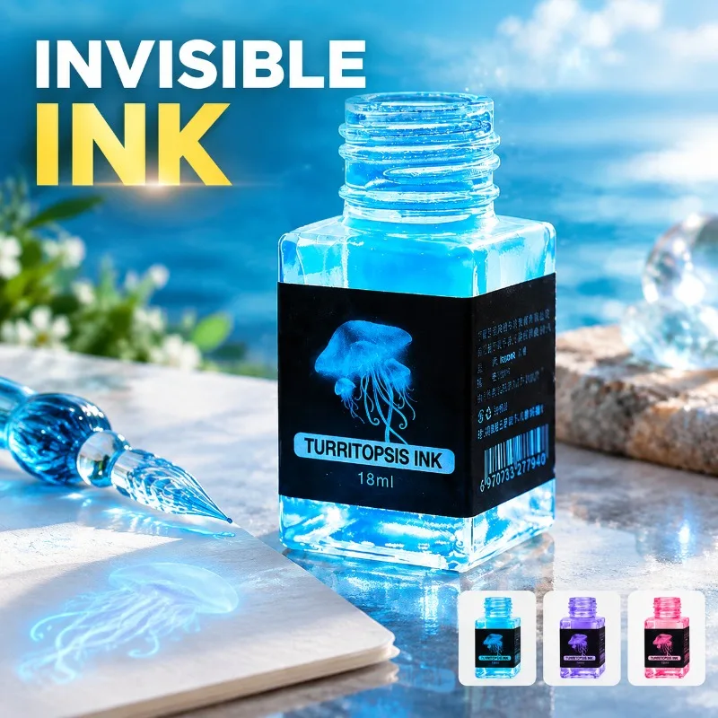 Invisible Fountain Pen Pigment, Carbon-free Colorant, Luminous Property, Compatible Glass & Dip Stylus, Refillable Vesselv