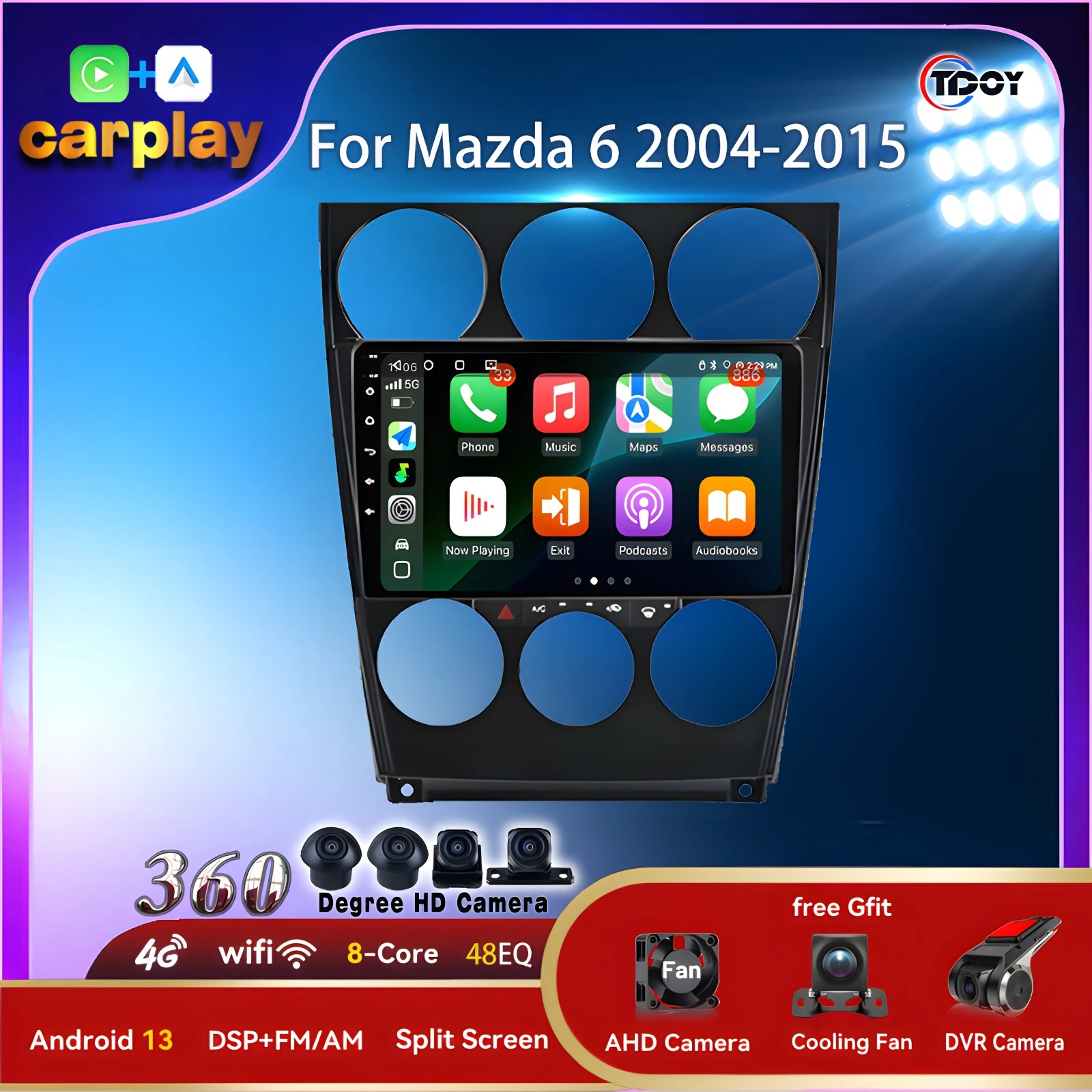 

2Din Android 15 Carplay Android Auto Wireless Car Player For Mazda 6 2004-2015 Autoradio Multimedia Player Video Stereo 4G WIFI