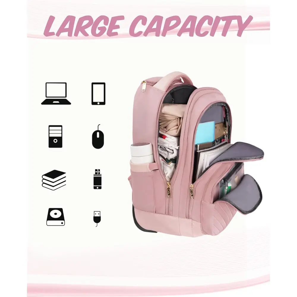 Mochila com Rodas MATEIN para Mulheres, Mochila de Viagem para Laptop de 17 Polegadas com Rodas, Grande Mochila de Rodas para Negócios, Impermeável