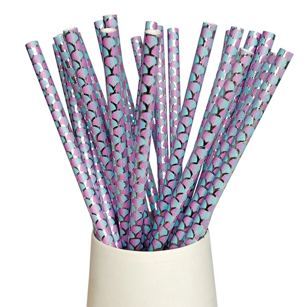 25Pcs Mermaid Party Disposable Straws Paper Drinking Straws for Kids Mermaid Birthday Party Decoration Under The Sea Party Favor