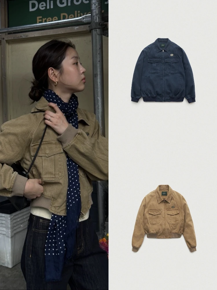 

Retro Sle Women's ort Workwear Jaet Casual Loose Fit Zipper Collar Multi-ket Outerwear Faion Ladies' Coat