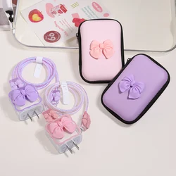 Korea Cute 3D Love Heart+EVA Storage Bag Set Charger Cover For iPhone 11 12 13 14 15 16 Pro Max 18W-20W Charge Protection Sleeve
