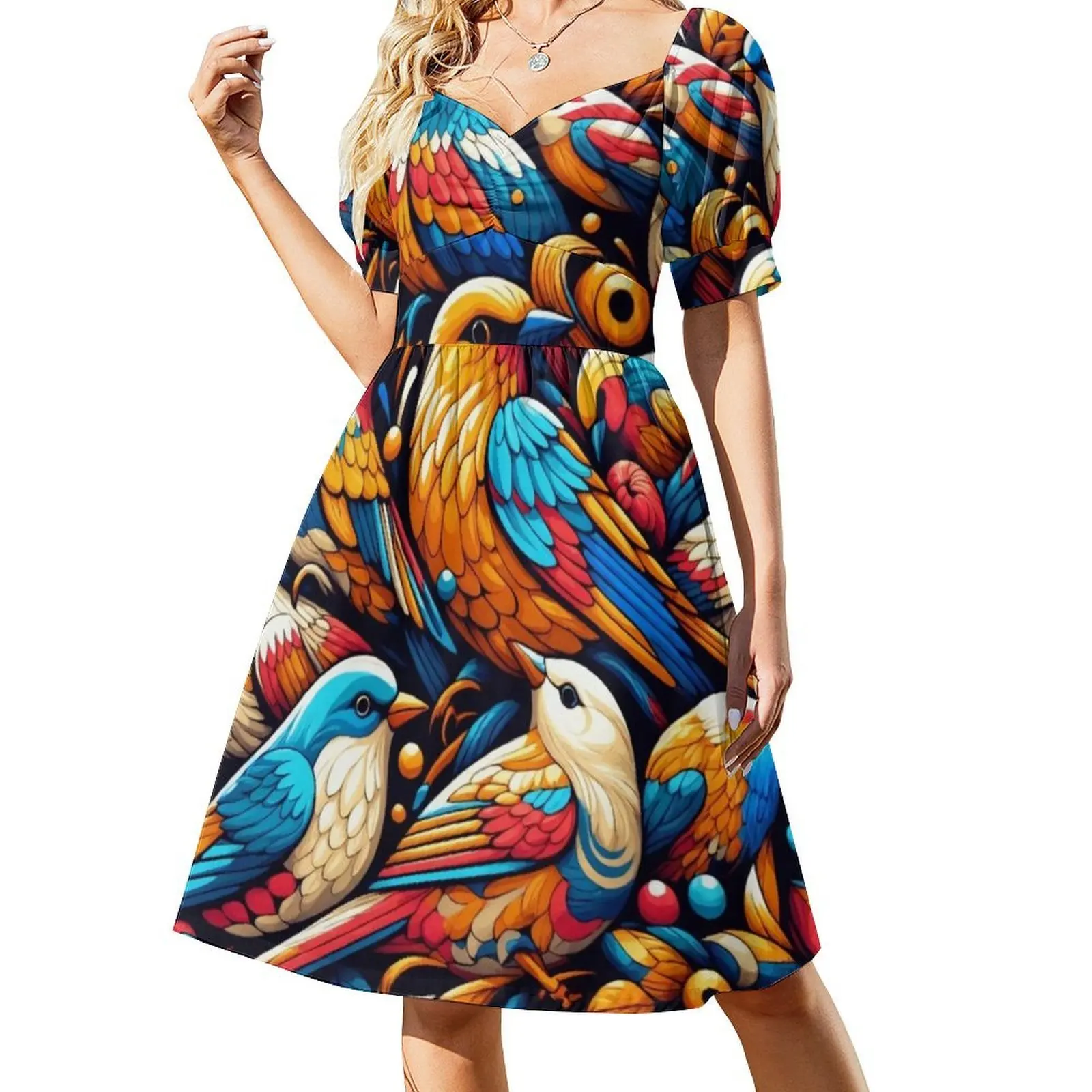 فستان Everybirdy مزين بالورود للنساء للربيع والصيف فستان كاجوال للحفلات من Everybirdy Birds Bird Nature Pattern فستان سهرة #2