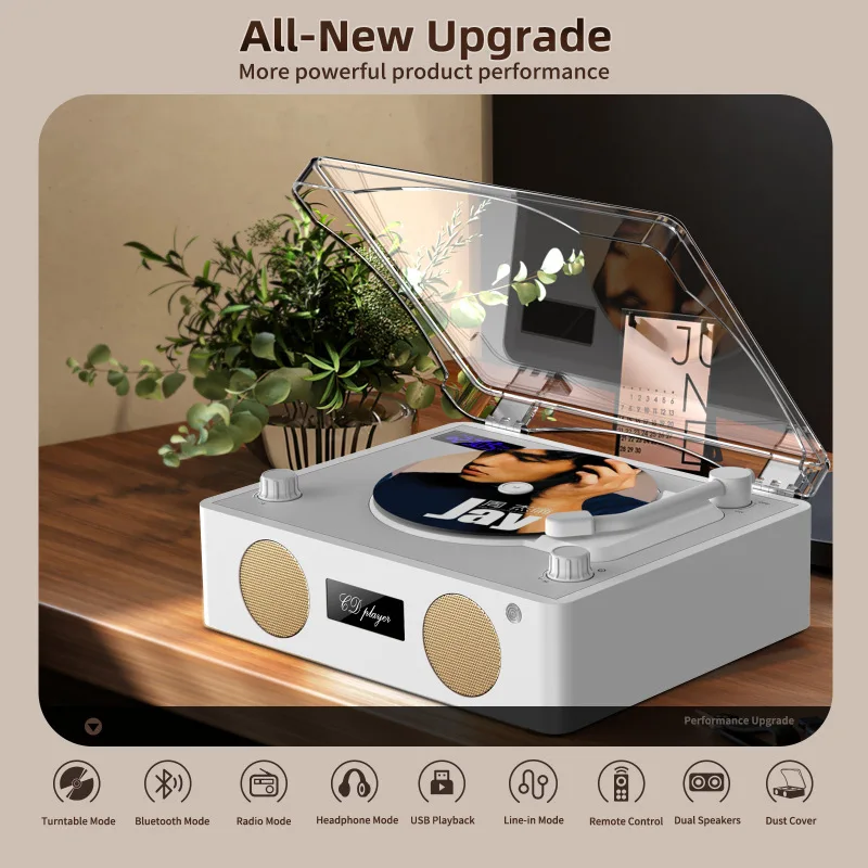 Portable Retro CD Player BT Wireless Speakers HIFI Music Album CD Disc with IR Remote Control FM/USB Audio Player Birthday Gift