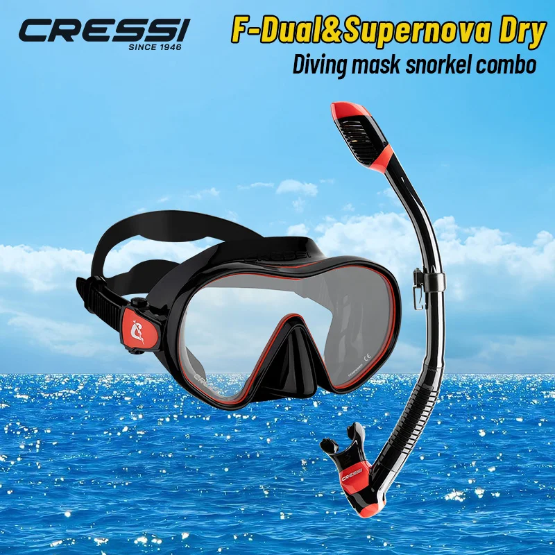 CRESSI F-Dual Supernova Dry Combo Set Unisex Duikmasker F-Dual Dry Snorkel voor Snorkelen en Scuba, Eén Maat