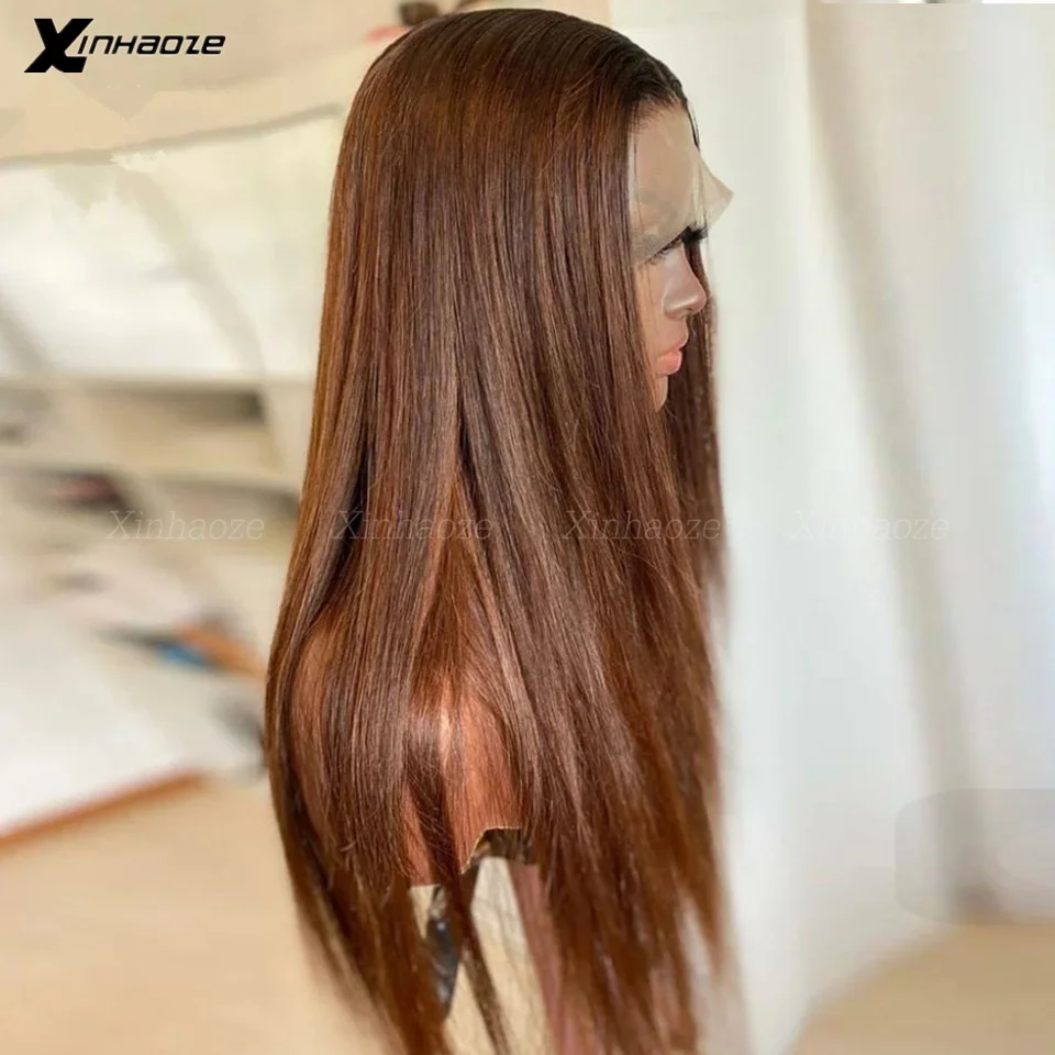 1B Brown 5x5 Silk Top Lace Front Wig Pre Plucked Transparent Lace Silky Straight Human Hair Wigs For Black Women 13x6 Lace Wig