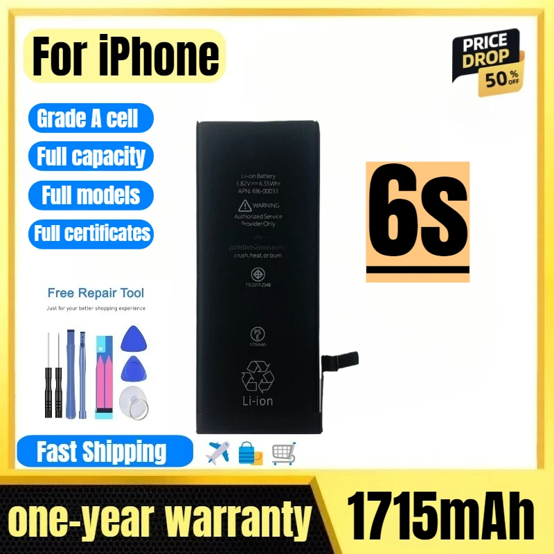 

A1688/A1691/A1700 for IPhone 6s Mobile Phone Battery High Quality High Capacity Replacement Bateria Grade A Cell with Tools