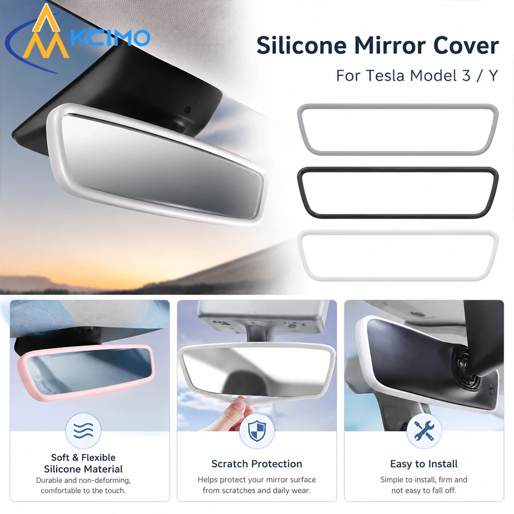 For Tesla Model 3 Y Rearview Mirror Silicone Protective Frame Anti-Scratch Rear View Mirror Guard Cover Interior Decor Parts