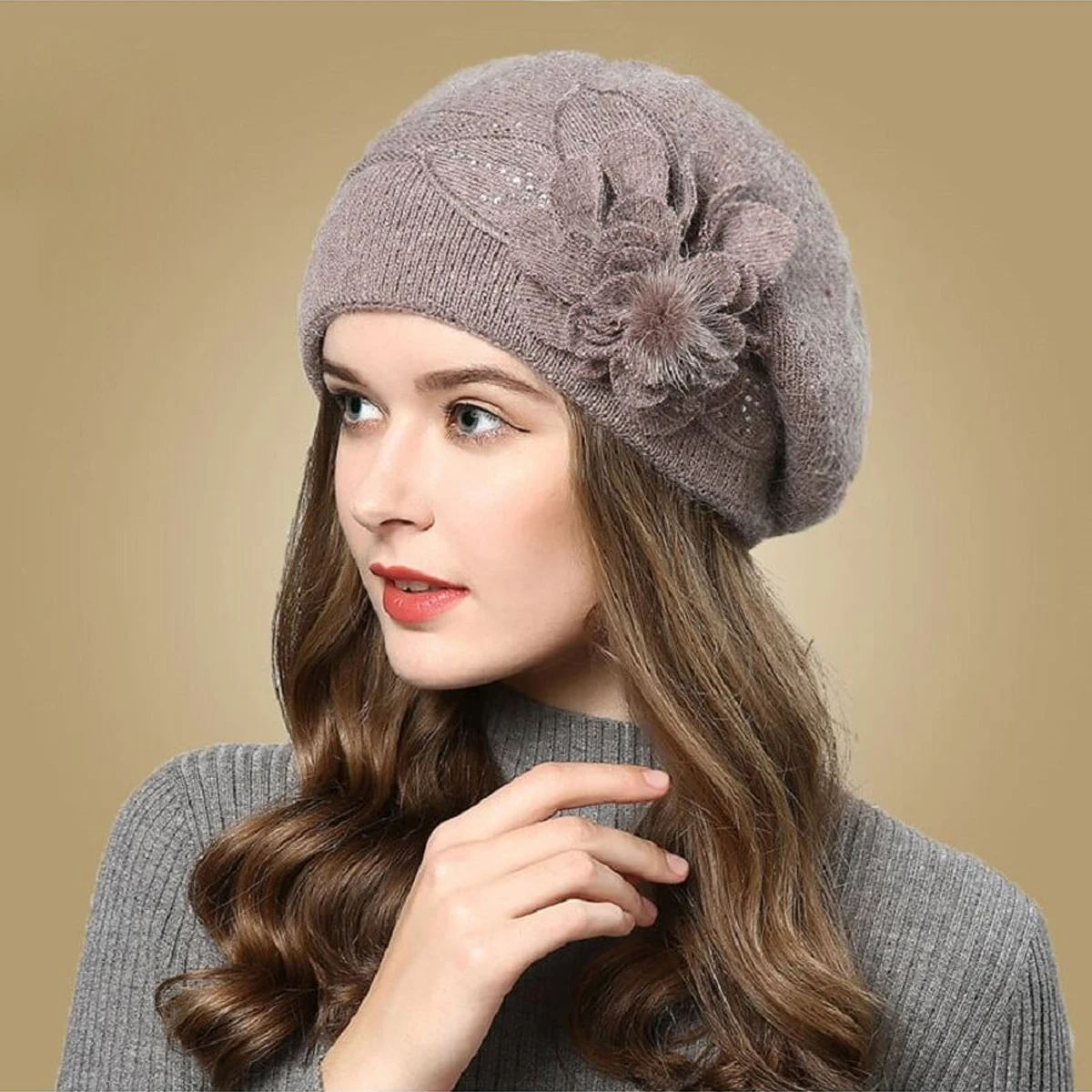 Autumn and Winter Korean Edition Fashion Versatile Rabbit Hair Knitted Wool Hat for Women Thickened and Plushed Warm Ear Protect