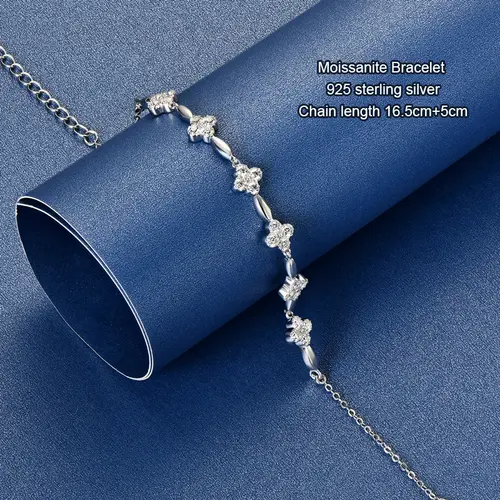OXTAO Certified Moissanite Lucky Four-leaf Necklaces Earrings Bracelet for Women 100% S925 Silver Jewelry Accessory Sets - Image 26