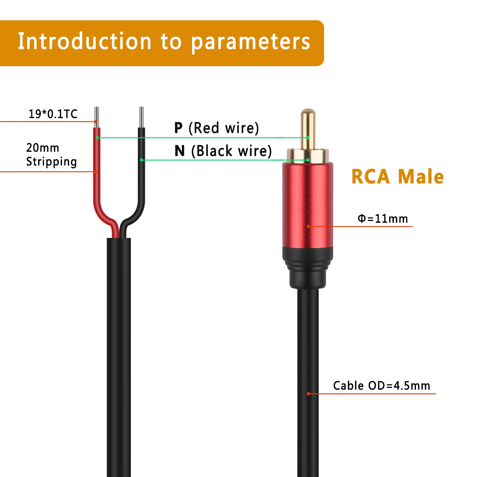 Speaker Wire RCA Male Plug Jack Connector to Bare Wire Open End Pigtail RCA Cable for Speakers Amplifier Audio Video AV Repair