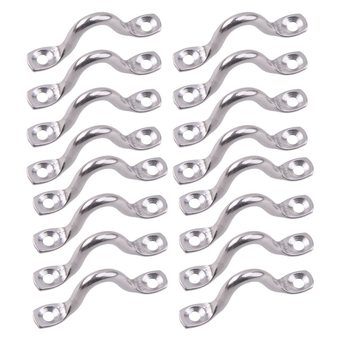 beler 16Pcs/Set 5mm Wire Eye Straps Saddle Clip Boat Marine Plate Staple Silver Stainless Steel Accessories