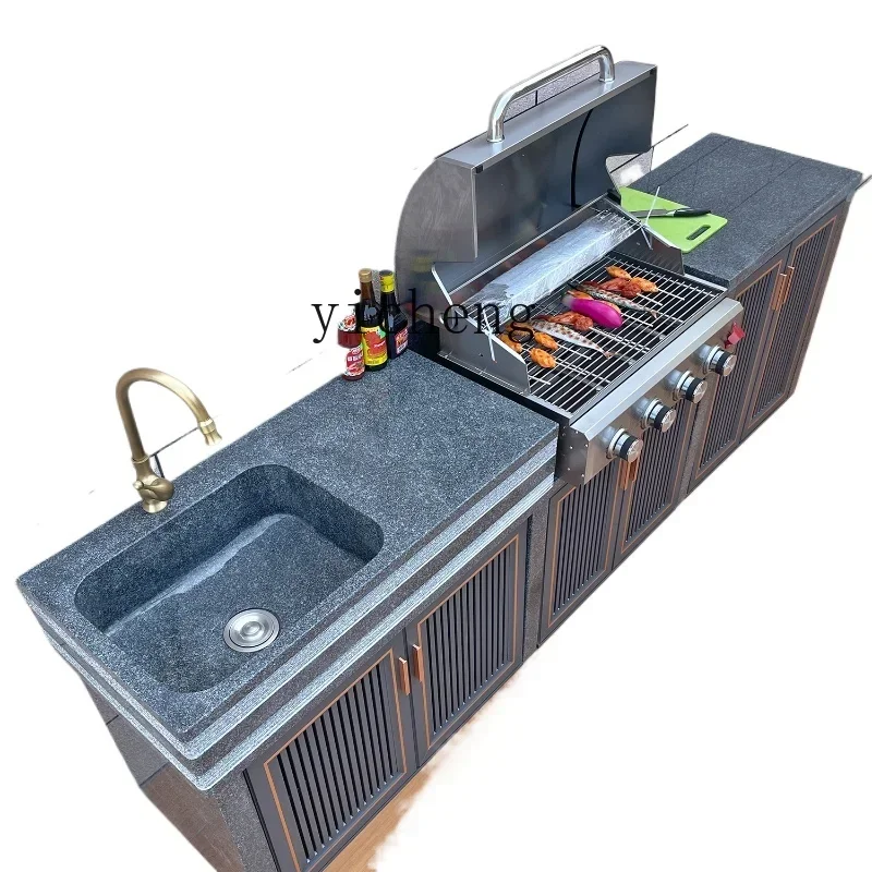 

ZK marble barbecue washstand courtyard outdoor stone integrated vegetable pool villa garden kitchen operation workbench