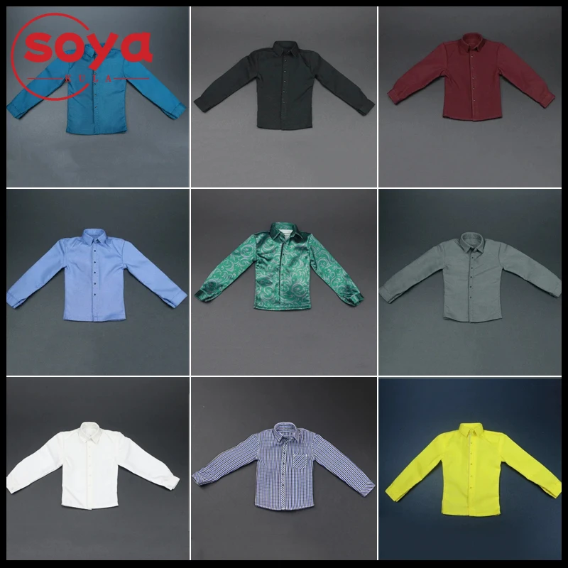 1/6 스케일 남성 군인 솔리드 체크 무늬 긴 소매 셔츠 속옷 의류 모델 12인치 액션 피규어 바디에 적합