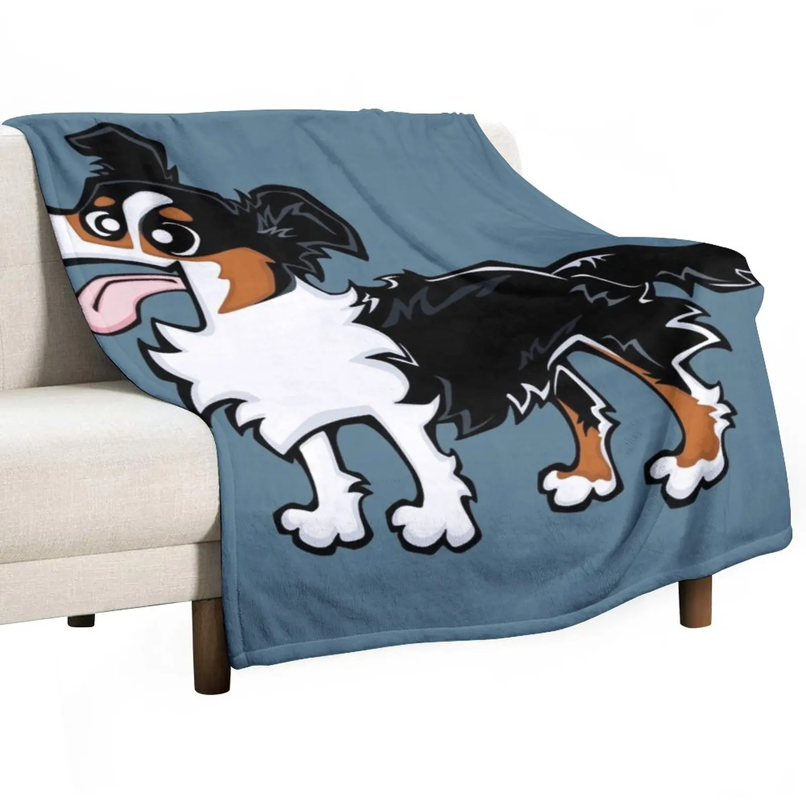 

Border Collie - Tricolour (Full Body) BLUE BG Throw Blanket Fluffy Shaggy Blanket Luxury Blanket